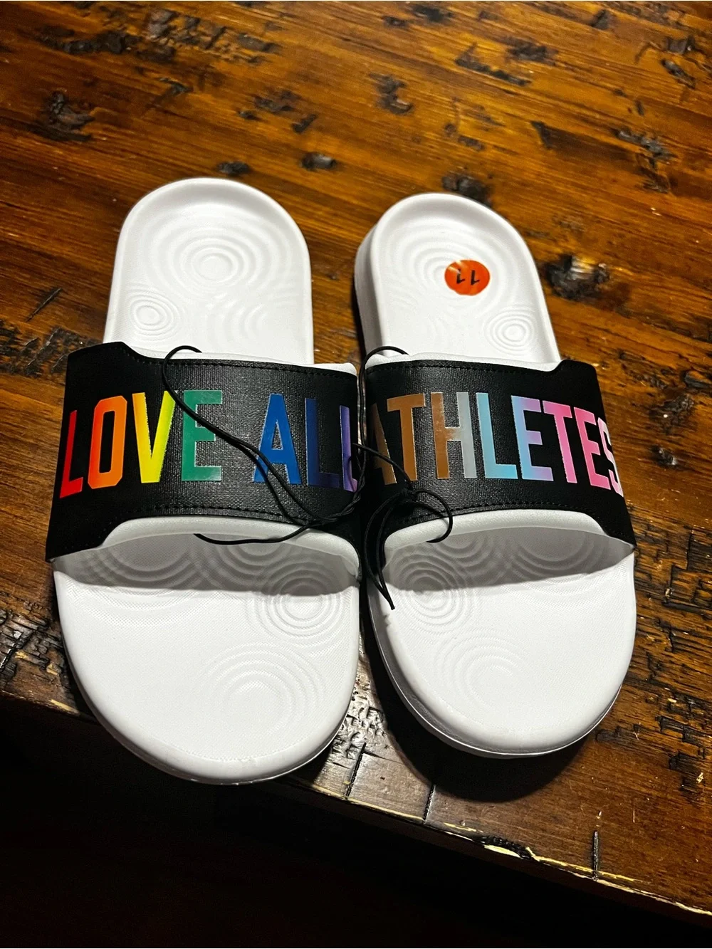 Under Armour White Slide Sandals with Rainbow 